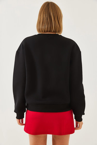 Kalp ve Yazı Baskılı Sweatshirt MBHS023 60601023 - Siyah