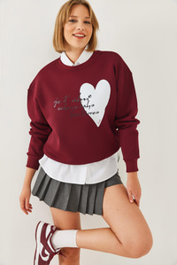 Kalp ve Yazı Baskılı Sweatshirt MBHS023 60601023 - Bordo