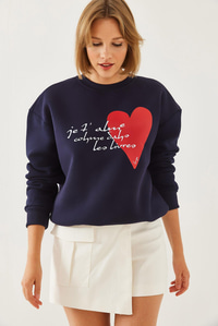 Kalp ve Yazı Baskılı Sweatshirt MBHS023 60601023 - Lacivert