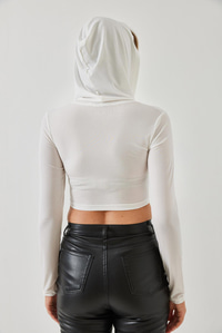 Kapişonlu Candy Kumaş Crop Bluz 60351281 - Beyaz