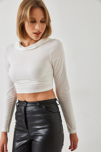 Kapişonlu Candy Kumaş Crop Bluz 60351281 - Beyaz