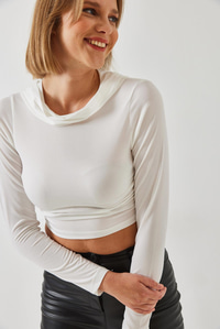 Kapişonlu Candy Kumaş Crop Bluz 60351281 - Beyaz