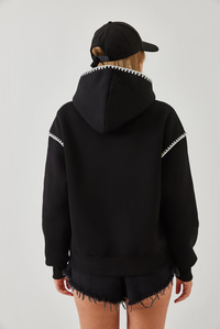Kapişonlu Dantel Detaylı Sweatshirt 60601028 - Siyah