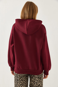 Kapişonlu V Yaka Sweatshirt 60351253 - Bordo
