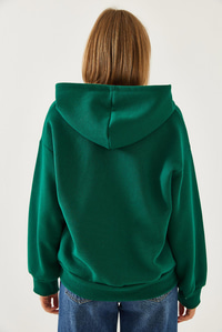 Kapişonlu V Yaka Sweatshirt 60351253 - Yeşil
