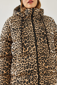 Kapişonu Bağcıklı Leopar Desenli Şişme Mont 2482 60351224 - Siyah-Camel
