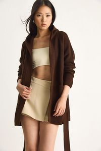 Kapüşonlu Şal Yaka Kuşaklı Hırka 20246309 - Kahverengi HIRKA modelleri