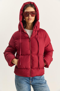 Kapüşonlu Şişme Mont - Koyu Bordo DIŞ GİYİM modelleri