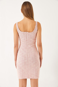Kare Yaka Tüvit Mini Elbise 60261371 - Pudra
