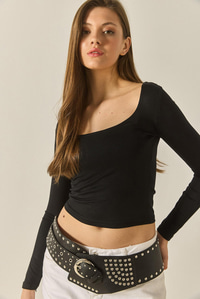 Kare Yaka Uzun Kol Saran Modal Bluz 60283122 - Siyah