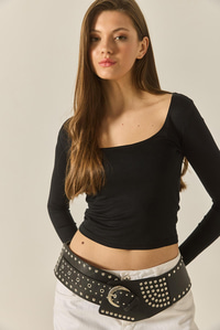 Kare Yaka Uzun Kol Saran Modal Bluz 60283122 - Siyah