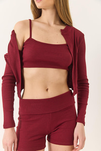 Kaşkorse İnce Askılı Crop Hırka Şortlu Üçlü Takım 60284033 - Bordo