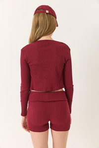 Kaşkorse İnce Askılı Crop Hırka Şortlu Üçlü Takım 60284033 - Bordo