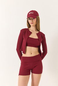 Kaşkorse İnce Askılı Crop Hırka Şortlu Üçlü Takım 60284033 - Bordo