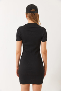 Kaşkorse Polo Yaka Mini Basic Elbise 60284008 - Siyah