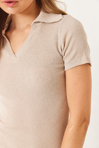 Kaşkorse Polo Yaka Mini Basic Elbise 60284008 - Bej