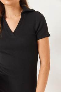 Kaşkorse Polo Yaka Mini Basic Elbise 60284008 - Siyah