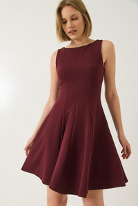 Kayık Yaka Godeli Mini Elbise 5203 60281026 - Bordo