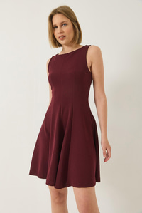 Kayık Yaka Godeli Mini Elbise 5203 60281026 - Bordo
