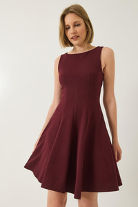 Kayık Yaka Godeli Mini Elbise 5203 60281026 - Bordo