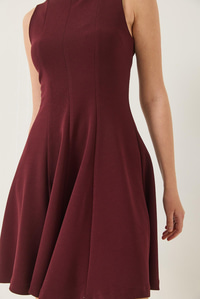 Kayık Yaka Godeli Mini Elbise 5203 60281026 - Bordo