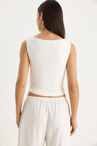 Kayık Yaka Tek Tarafı Büzgülü Basic Bluz 60602076 - Beyaz
