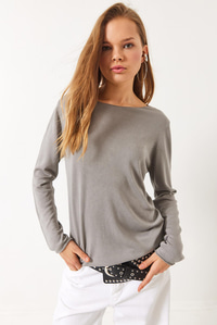 Kayık Yaka Transparan Basic Bluz TK241061 60283034 - Gri