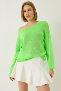 Kayık Yaka Triko Merserize Basic Bluz 251014 60283138 - Neon Yeşil