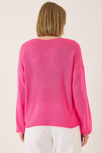 Kayık Yaka Triko Merserize Basic Bluz 251014 60283138 - Neon Pembe