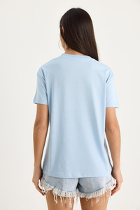 Kelebek Aksesuarlı Bisiklet Yaka Pamuklu T-Shirt 60602071 - Bebe Mavisi