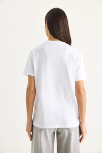 Kelebek Aksesuarlı Bisiklet Yaka Pamuklu T-Shirt 60602071 - Beyaz