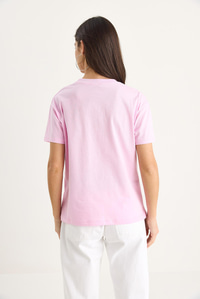 Kelebek Aksesuarlı Bisiklet Yaka Pamuklu T-Shirt 60602071 - Şeker Pembe