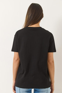Kelebek Aksesuarlı Taş İşlemeli Kısa Kollu T-Shirt 60602036 - Siyah