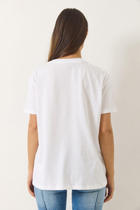 Kelebek Aksesuarlı Taş İşlemeli Kısa Kollu T-Shirt 60602036 - Beyaz