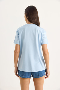 Kelebek Aksesuarlı Taş İşlemeli Kısa Kollu T-Shirt 60602036 - Bebe Mavisi