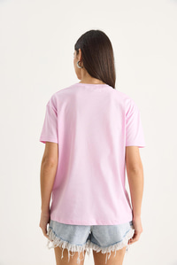 Kelebek Aksesuarlı Taş İşlemeli Kısa Kollu T-Shirt 60602036 - Pembe