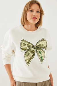 Kelebek Baskılı Sweatshirt MBHS018 60601018 - Ekru