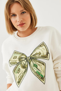 Kelebek Baskılı Sweatshirt MBHS018 60601018 - Ekru