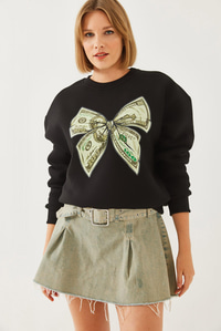 Kelebek Baskılı Sweatshirt MBHS018 60601018 - Siyah