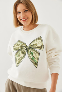 Kelebek Baskılı Sweatshirt MBHS018 60601018 - Ekru