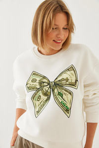 Kelebek Baskılı Sweatshirt MBHS018 60601018 - Ekru