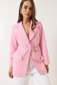 Kemer Detaylı Astarlı Blazer Ceket 8132 60283134 - Pudra