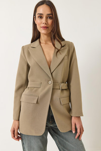 Kemer Detaylı Astarlı Blazer Ceket 8132 60283134 - Vizon
