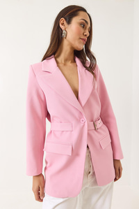Kemer Detaylı Astarlı Blazer Ceket 8132 60283134 - Pudra