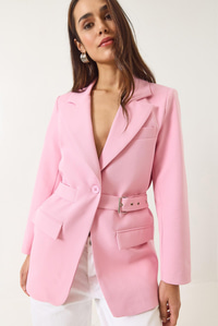 Kemer Detaylı Astarlı Blazer Ceket 8132 60283134 - Pudra