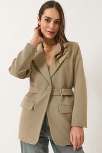 Kemer Detaylı Astarlı Blazer Ceket 8132 60283134 - Vizon