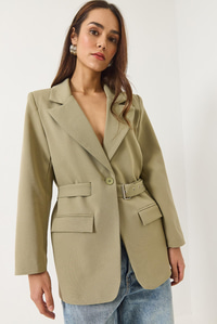 Kemer Detaylı Astarlı Blazer Ceket 8132 60283134 - Mint Yeşili