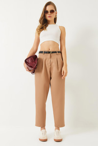 Kemerli Cep Detaylı Havuç Pantolon 60283065 - Camel