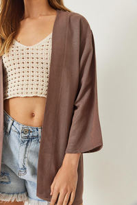 Keten Dokulu Kısa Basic Kimono 60261496 - Vizon