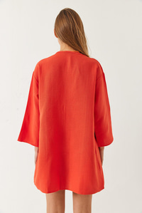 Keten Dokulu Kısa Basic Kimono 60261496 - Orange